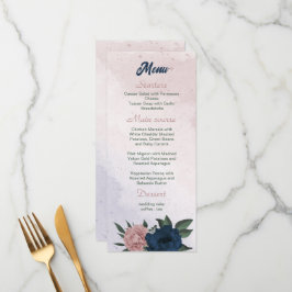 Roze & marine bloemen botanische bruiloft menu