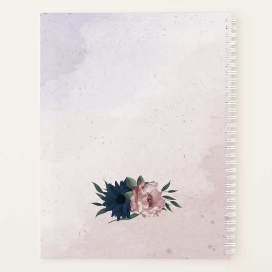Roze & marine bloemen botanische bruiloft planner (Achterkant)