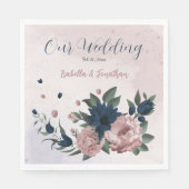 Roze & marine bloemen botanische bruiloft servet (Voorkant)