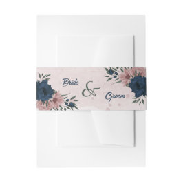 Roze & marine bloemen botanische bruiloft uitnodigingen wikkel