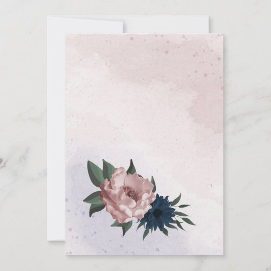 Roze & marine bloemen botanische krans bruiloft kaart (Achterkant)