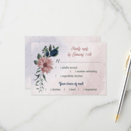 Roze & marine bloemen botanische maaltijd keuze br RSVP kaartje