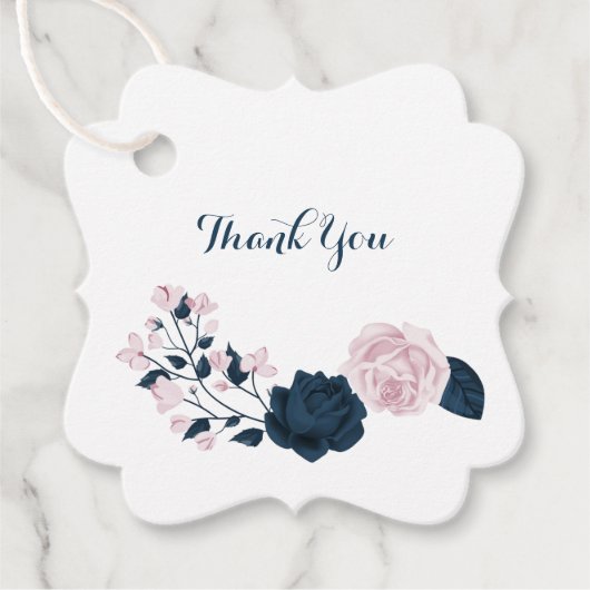 roze & marine bloemen dank u bedankjes labels (Voorkant)