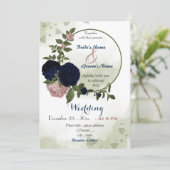 roze marine bloemen groen krans bruiloft kaart (Staand voorkant)
