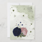 roze marine bloemen groen krans bruiloft kaart (Achterkant)