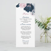 roze & marine bloemen mooie bruiloft menu (Staand voorkant)