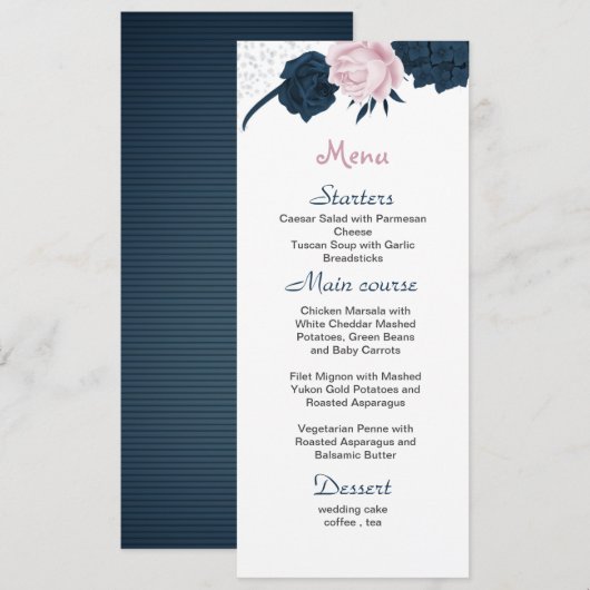 roze & marine bloemen mooie bruiloft menu (Voorkant / Achterkant)