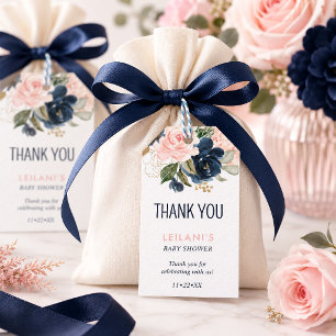 Roze Marine Bloemige Aquarel Baby Shower Bedankt  Cadeaulabel