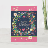 roze marine bloemplezier verjaardagsinspirtivitei kaart (Voorkant)