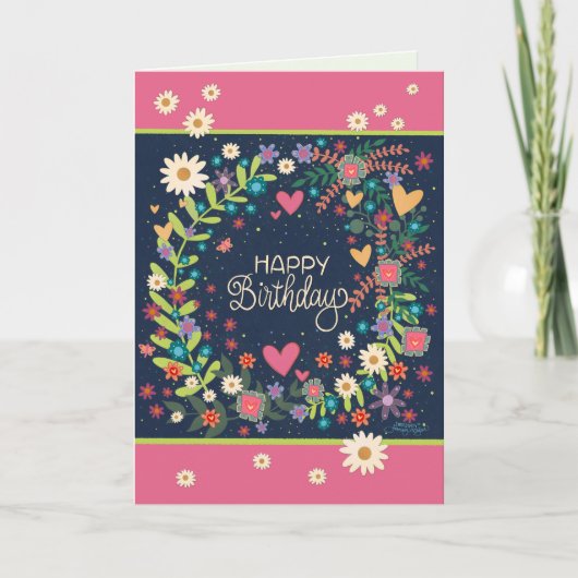  roze marine bloemplezier verjaardagsinspirtivitei kaart (Voorkant)