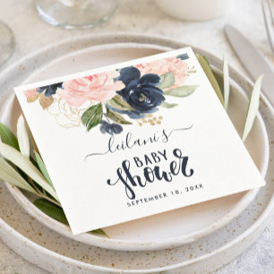 Roze marine botanische bloem waterverf baby shower servet