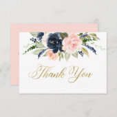 Roze marine dankkaart, bloemige babyshower kaart (Voorkant / Achterkant)