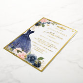 Roze marine Floral Tiara Dress Quinceanera Folie Uitnodiging (Gedraaid)