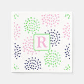 Roze Marine Groen Bloem Patroon Waterverf Monogram Servet (Voorkant)