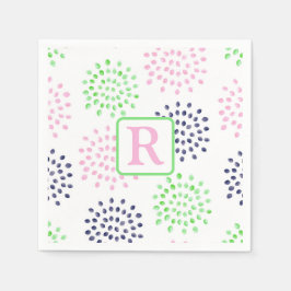 Roze Marine Groen Bloem Patroon Waterverf Monogram Servet