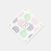Roze Marine Groen Bloem Patroon Waterverf Monogram Servet (Hoek)