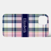 Roze Marine Groen Wit Preppy Madras N Monogram Case-Mate iPhone Case (Achterkant (horizontaal))