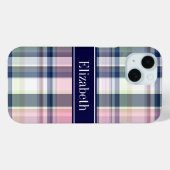 Roze Marine Groen Wit Preppy Madras N Monogram Case-Mate iPhone Case (Achterkant (horizontaal))