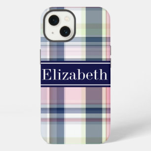 Roze Marine Groen Wit Preppy Madras N Monogram iPhone 13 Hoesje