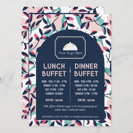 Roze Marine Groene Lunch Diner Buffet Menu (Voorkant / Achterkant)