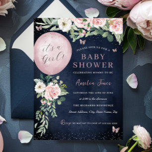 Roze marine Het is een meisje ballon baby shower Kaart