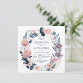  roze marine Paars Floral Foliage Weddenschap Kaart (Staand voorkant)