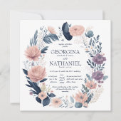  roze marine Paars Floral Foliage Weddenschap Kaart (Voorkant)