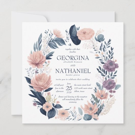  roze marine Paars Floral Foliage Weddenschap Kaart (Voorkant)