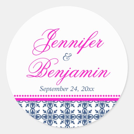 Roze marine preppy aangepaste naam bruiloft gunst  ronde sticker (Voorkant)