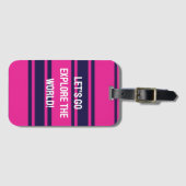 Roze marine strepen bagagelabel (Voorkant (horizontaal))
