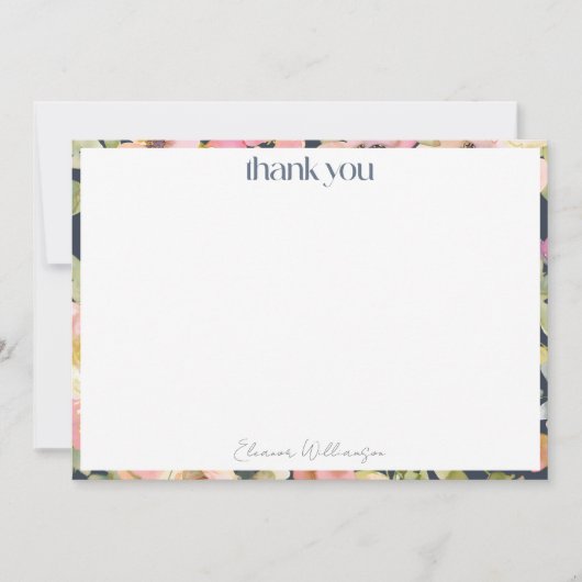 Roze marine waterverf bloem custom bruidsdouche  bedankkaart (Voorkant)