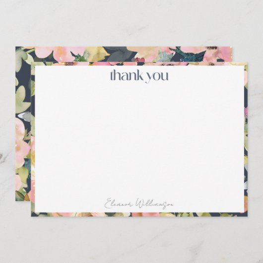 Roze marine waterverf bloem custom bruidsdouche  bedankkaart (Voorkant / Achterkant)