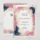Roze Marine Waterverf Bruiloft Kaart (Voorkant / Achterkant)