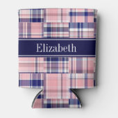 Roze marine Wht Preppy Patchwork Madras N Monogram Blikjeskoeler (Voorkant)