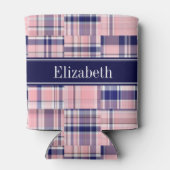 Roze marine Wht Preppy Patchwork Madras N Monogram Blikjeskoeler (Achterkant)