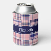 Roze marine Wht Preppy Patchwork Madras N Monogram Blikjeskoeler (Blikje Achterkant)