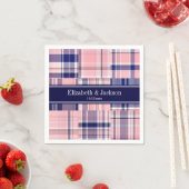 Roze marine Wht Preppy Patchwork Madras N Monogram Servetten (Insitu)