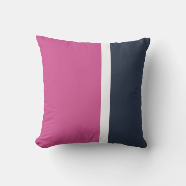 Roze Marine Wit Moderne Streep Buitenkussen (Voorkant)