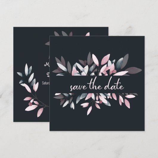 Roze marineachtige legant zachte Waterverf Save The Date (Voorkant / Achterkant)