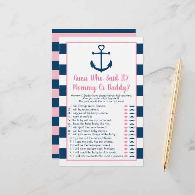 Roze marineanker die zei dat het een schokkend spe (Voorkant / Achterkant in situ)