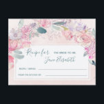 Roze marineblauw  bruid om receptenkaart te zijn briefkaart<br><div class="desc">sierlijk briefkaart met handgetekende blush roze pioenroos rozen met bloemen en bladeren op een gespoelde beschilderde waterverf achtergrond.------ Ideaal voor het voorjaar of de zomer romantische,  rustieke of tuin outdoor thema vrijgezellenfeesten.</div>