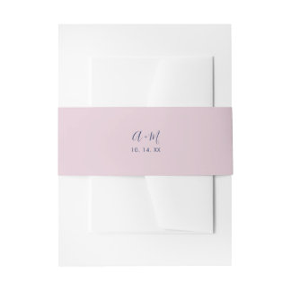 Roze & Marineblauw | Eenvoudige Trouw Monogram Bui Uitnodigingen Wikkel
