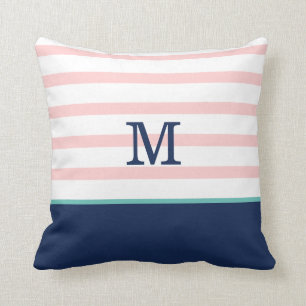 Roze, marineblauw en Blauwgroen monogram Kussen