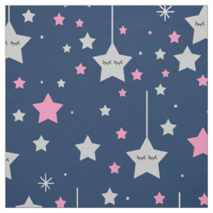 Roze marineblauw grijze sterren Baby Girl Nursery Stof