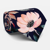 Roze marineblauw groen Waterverf bloemmotief Stropdas (Opgerold)