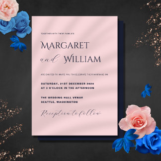 Roze & Marineblauw Modern Minimalistisch Elegant B Kaart