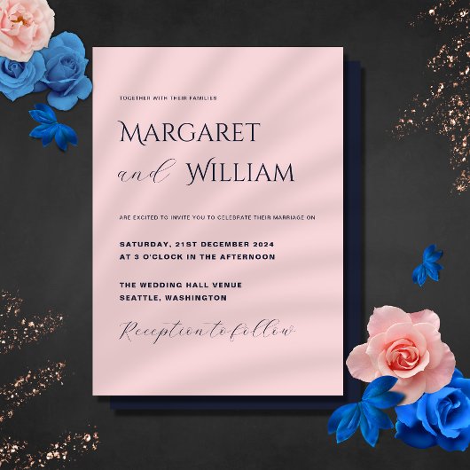 Roze & Marineblauw Modern Minimalistisch Elegant B Kaart