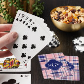 Roze, Marineblauw Preppy Patchwork Madras Monogram Pokerkaarten (Insitu)