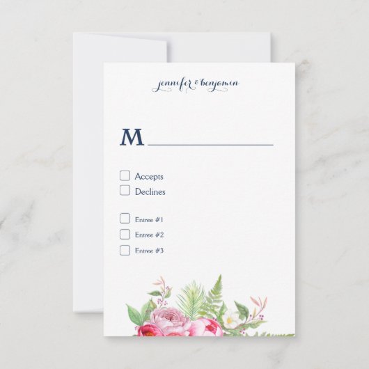 Roze marineblauw Waterverf bloemen RSVP (Achterkant)