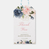 Roze & marineblauw waterverf floraal vrijgezellenf cadeaulabel (Voorkant)